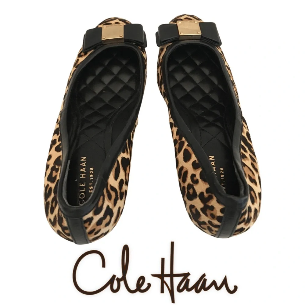 Cole Haan Leopard Print Wedge Ballet Flats with Gold Accent
